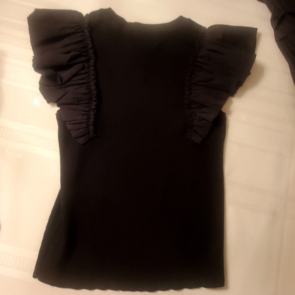 Industry Women's Black Flutter Sleeve Top & Midi Skirt Sz Med - Picture 10 of 13